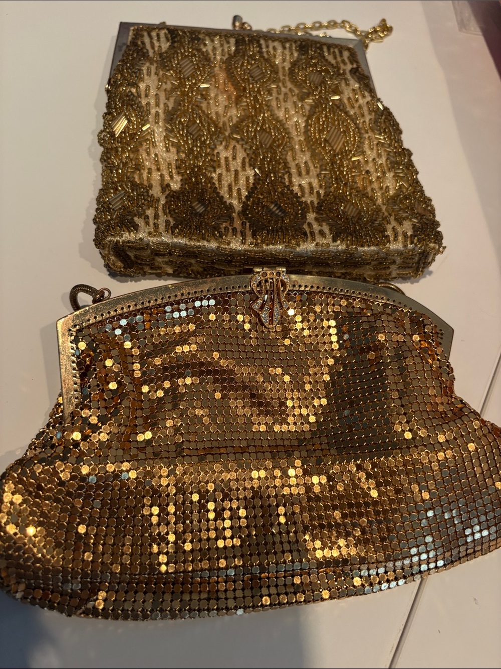 Two Vintage Purses Whiting & David Gold Mesh Purse As Is - Picture 1 of 10